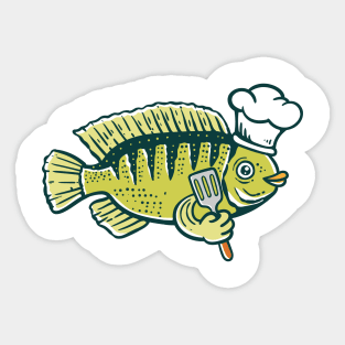 illustration of a fish wearing a chef's hat and holding a spatula Sticker